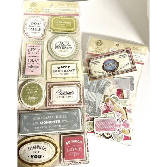 Anna Griffin Elenor Collection 3D Stickers Die Cuts Sentiments 3 pc Lot Retired - Picture 2 of 11